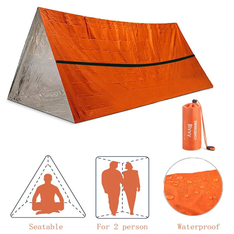 2 Person Emergency Shelter Bivy Survival Tent Kit Mylar Tube Tent Sleeping Bag Waterproof Outdoor SOS Thermal Blanket Reusable (image for) 2 Person Emergency Shelter Bivy Survival Tent Kit Mylar Tube Tent Sleeping Bag Waterproof Outdoor SOS Thermal Blanket Reusable